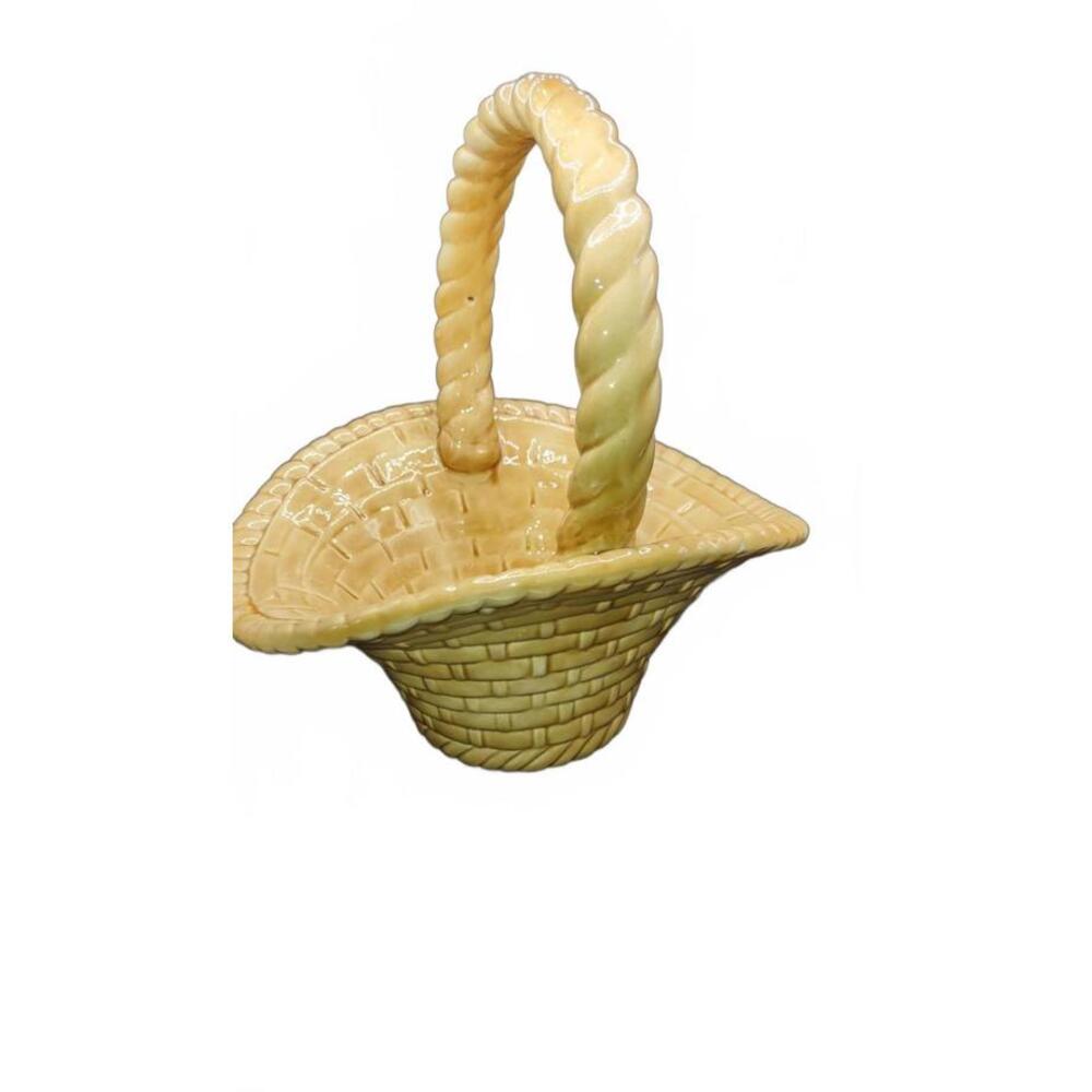 Vintage Ceramic Basket Natural Golden tone braided design Easter